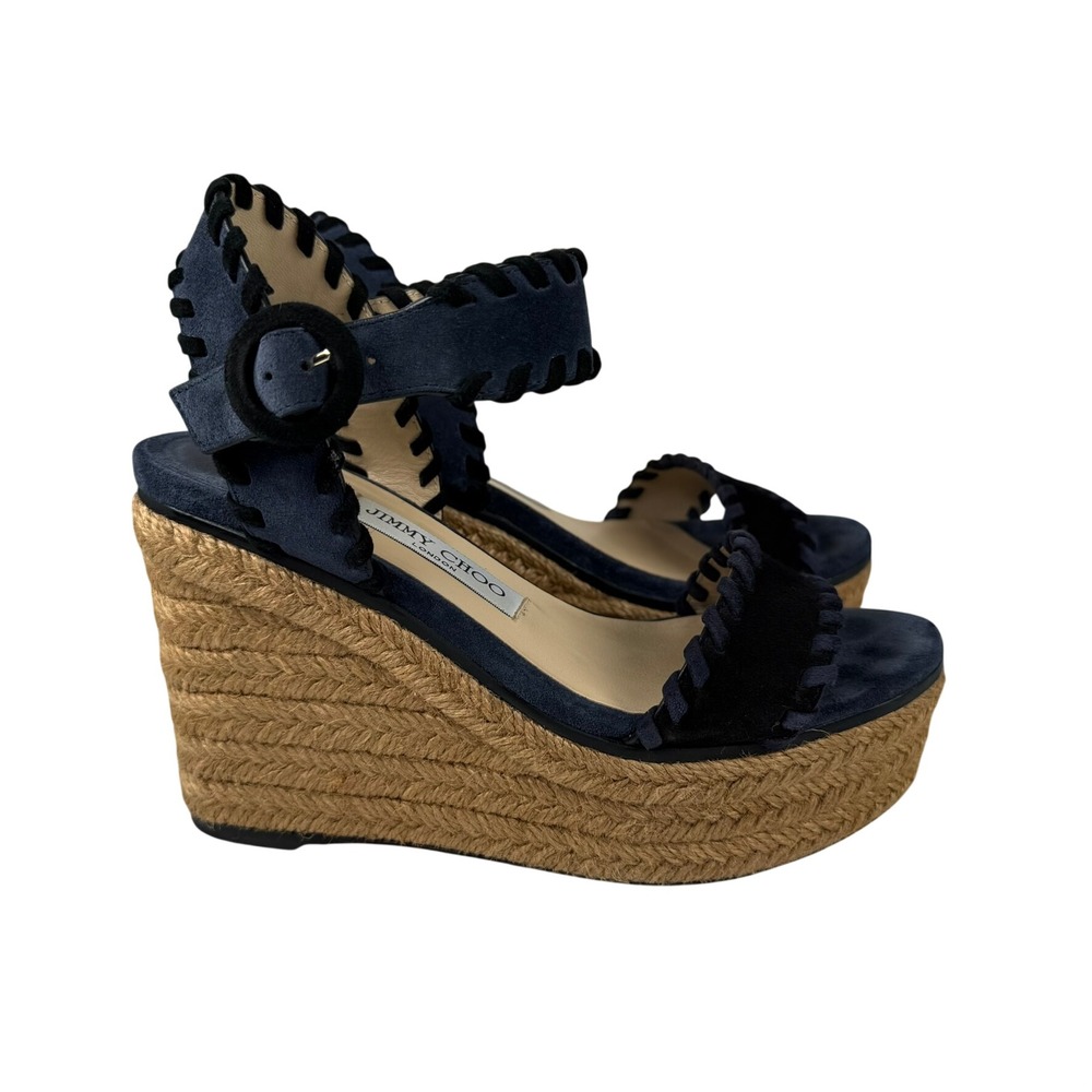 Jimmy Choo Womens 37 US 7 Abigail Platform Espadrille Wedge Suede Whipstitch